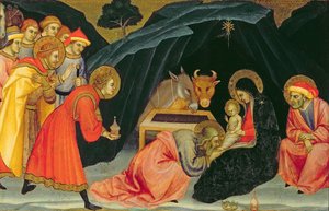 The Adoration of the Magi (olje på tre)
